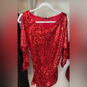 New with tags Boston Proper red sequin cold-shoulder top.